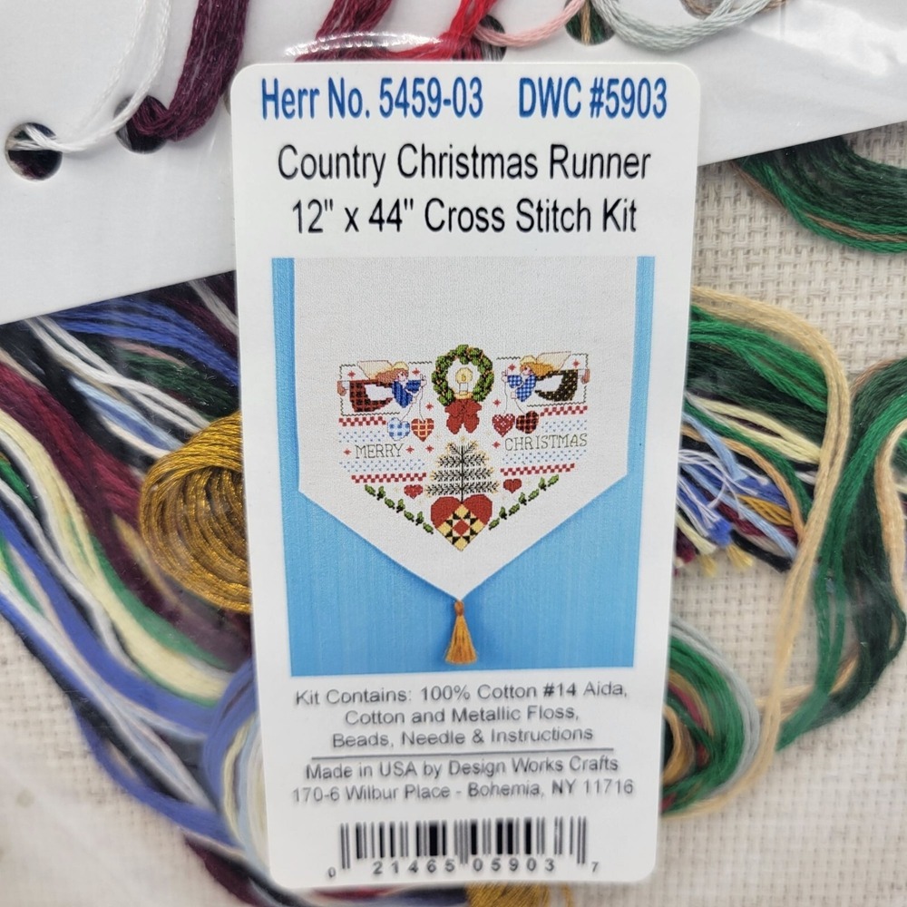 Vtg Country Christmas Table Runner Cross Stitch Kit 12" X 44" Design Works New